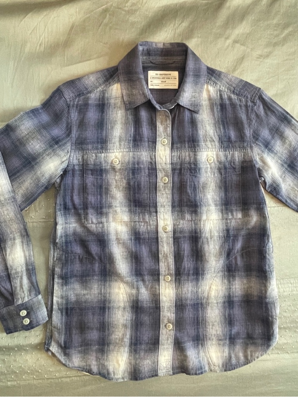 REI Women’s Navy Plaid Button Front Shirt Hemp & Cotton size XSmall - Picture 4 of 13